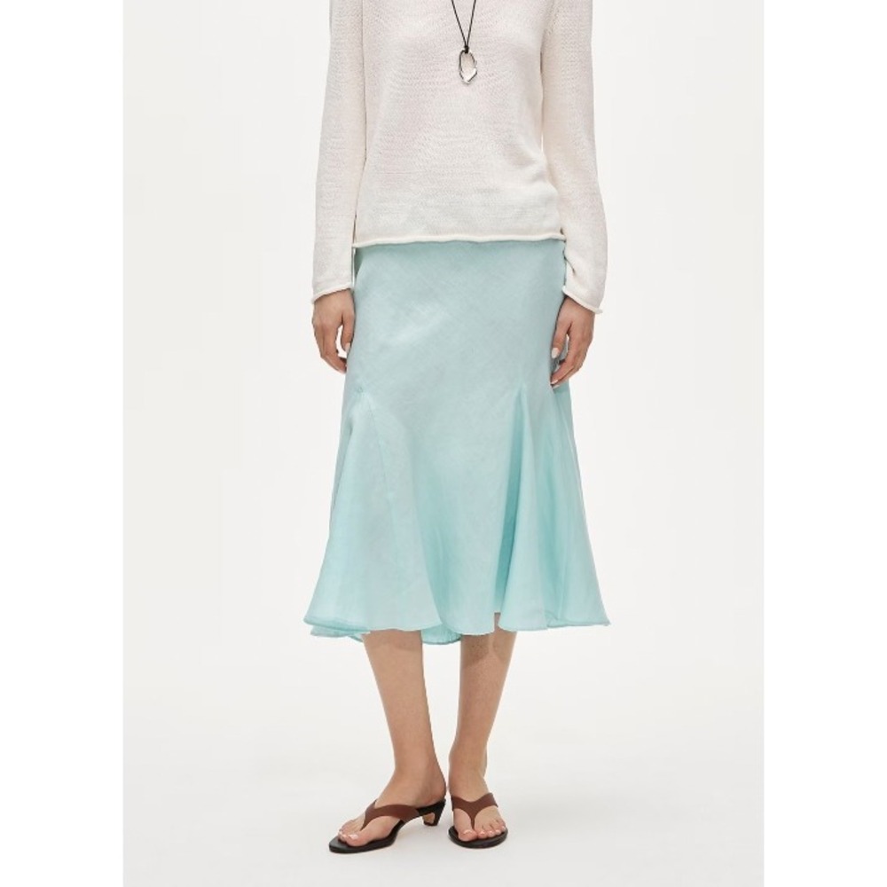 NEW J.Crew Gwyneth Flounce-Hem Slip Skirt in Linen Size Small Blue Midi Skirt